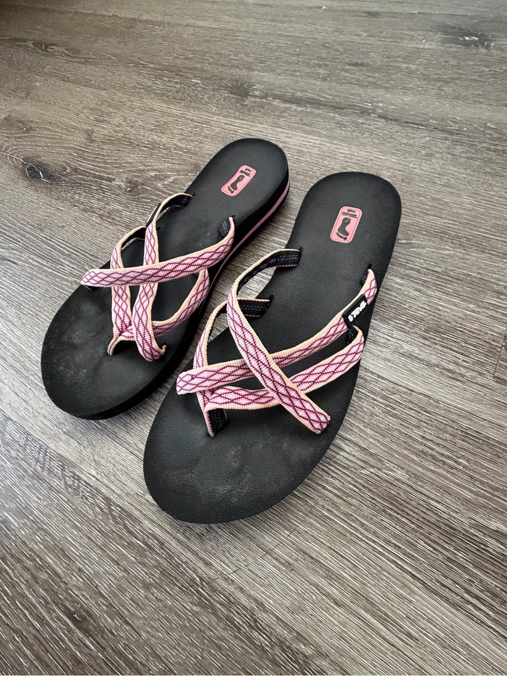 Teva Women's Pink Strappy Sandals with Black Footbed